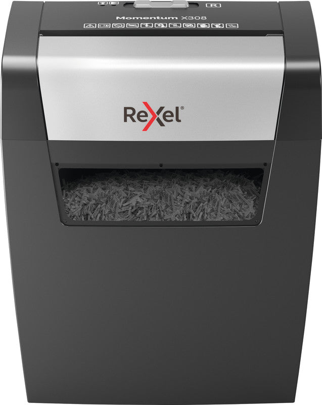 Rexel Momentum X308 – Aktenvernichter, DIN P-3, Partikelschnitt 5 × 42 mm, 8 Blatt, 15 l, A4