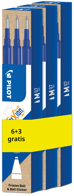 Pilot FriXion Rollerpatronen – Blau, 0,7 mm, für Ball, LX, Slim und andere, 9er-Pack, radierbar