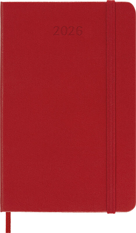 Moleskine Agenda – 1 Tag pro Seite, gebunden, 9 × 14 cm, 2026, 1-Stunden-Takt, Englisch, Scharlachrot, FSC