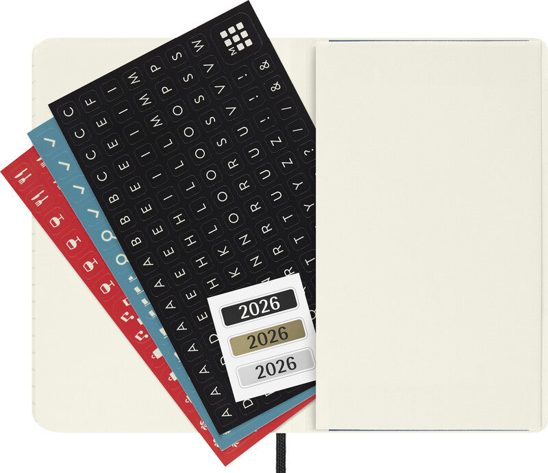 Moleskine Agenda – 1 Woche/1 Seite, gebunden, 9 × 14 cm, Jan–Dez 2026, Englisch, schwarz, FSC