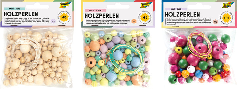 Folia Holzperlen rund – natur, 84 Stk.