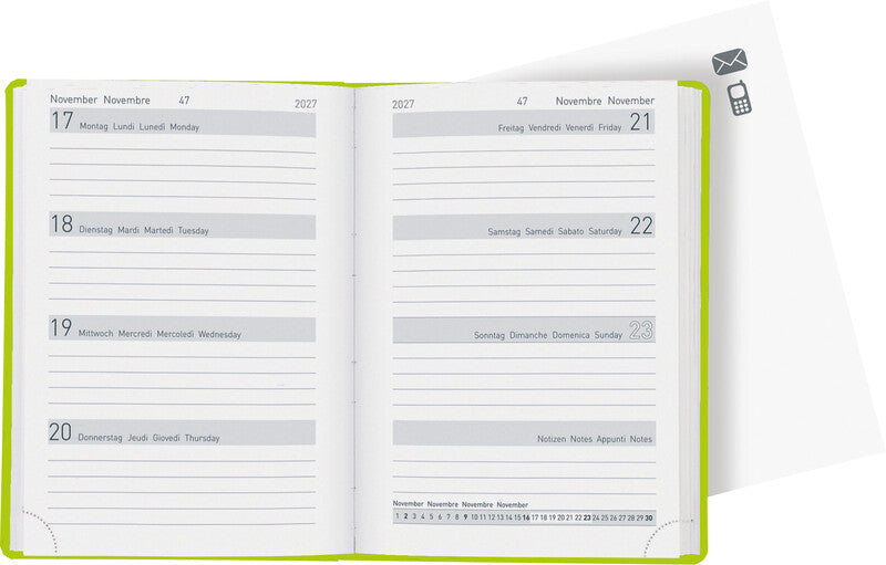 Biella Memento Ladytimer Agenda – 1 Woche/2 Seiten, gebunden, 10,1 × 14,2 cm, 2027, FSC