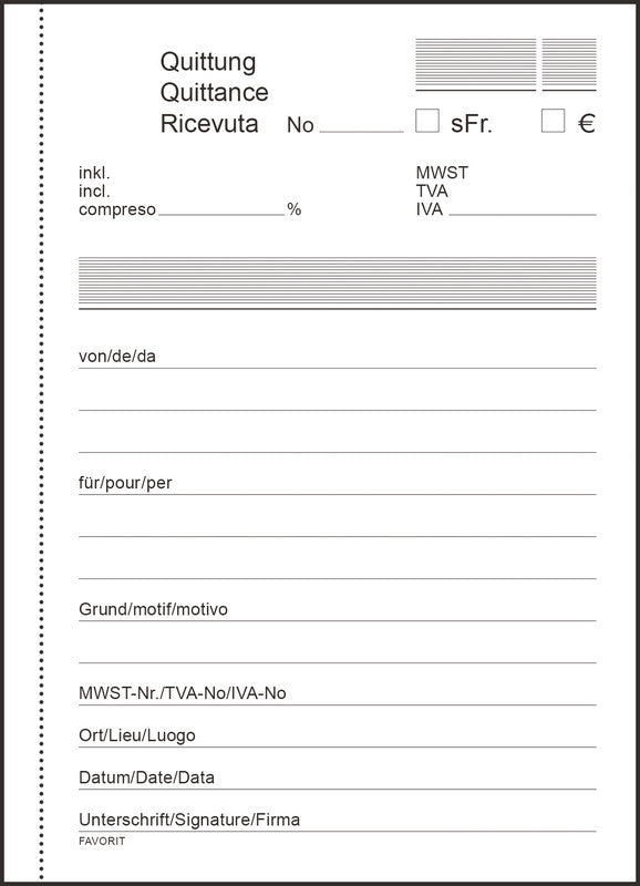 Favorit Formularblock – mehrsprachig, 84 Blatt, A6