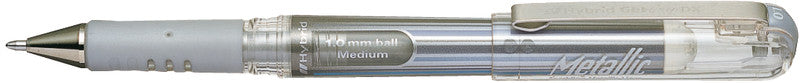 Pentel Hybrid Gel Grip DX Gelschreiber, Kappe – weiss/silber/gold, Spitze 1 mm, wasserfest, metallic, 3er-Set
