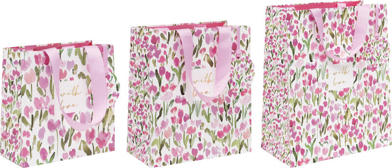 Glick Geschenktasche 'Tulip Tales' – 14 × 6 × 14 cm, Papier, mit Satinband, mehrfarbig
