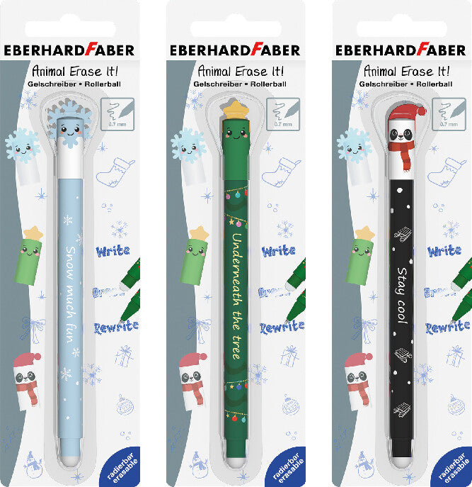 Eberhard Faber Gelschreiber, Kappe – Blau, Spitze 0,7 mm, radierbar, nachfüllbar, 3er-Set