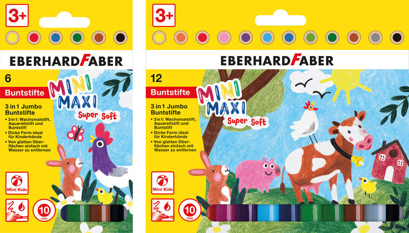 Eberhard Faber 3-in-1 Farbstifte Jumbo Mini Maxi – 12 Farben, Ø 10 mm