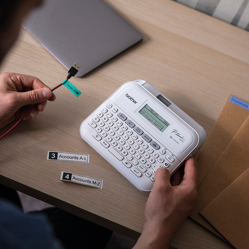 Brother P-touch PT-D410 – Beschriftungsgerät, für TZe-Bänder 3,5–18 mm, 20 mm/s, 180 dpi