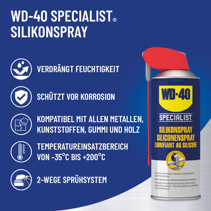 WD-40 Silikonspray – transparent, wasserfest, für Silikon, 400 ml, −35 bis +200 °C