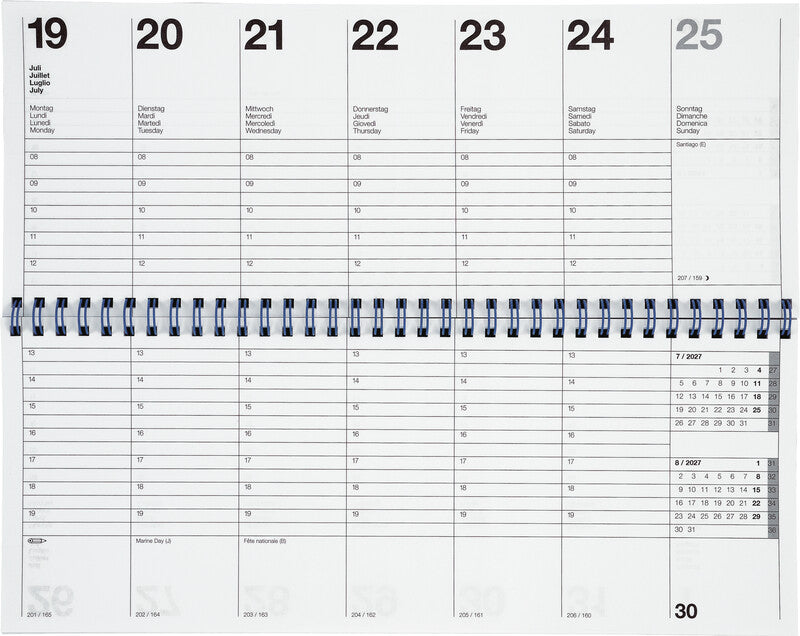 Biella LONGATTI Agenda – 1 Woche/2 Seiten, Spiralbindung, 29,8 × 11,7 cm, Jan–Dez, 2027, Schwarz, FSC