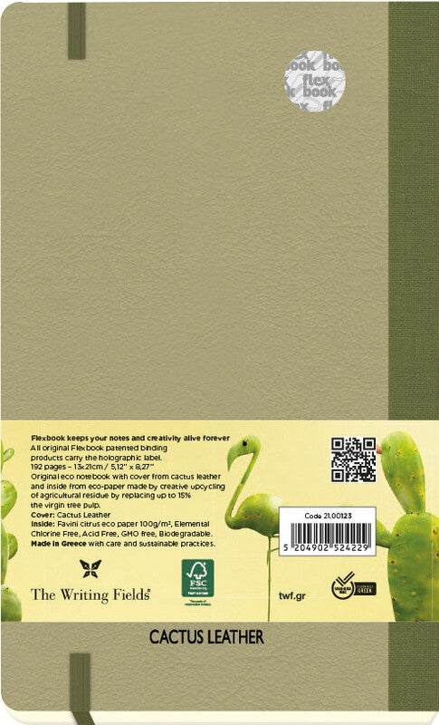 Flexbook Notizbuch – 130 × 210 mm – 192 Seiten – 100 g/m² – gebunden, Pflanzenleder, Gummiband, beige