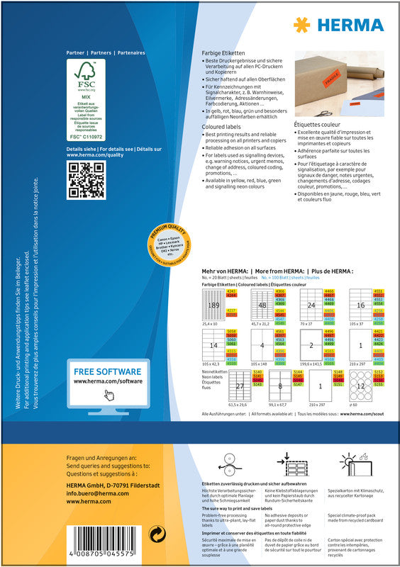 HERMA 4557 – Etiketten A4 105 × 42 mm – Papier, matt, rot – permanent haftend – Laser/Inkjet – 100 Blätter