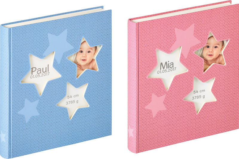 Walther Design Fotoalbum Baby Estrella – für 280 × 305 mm, rosa, illustrierter Vorspann, Karton