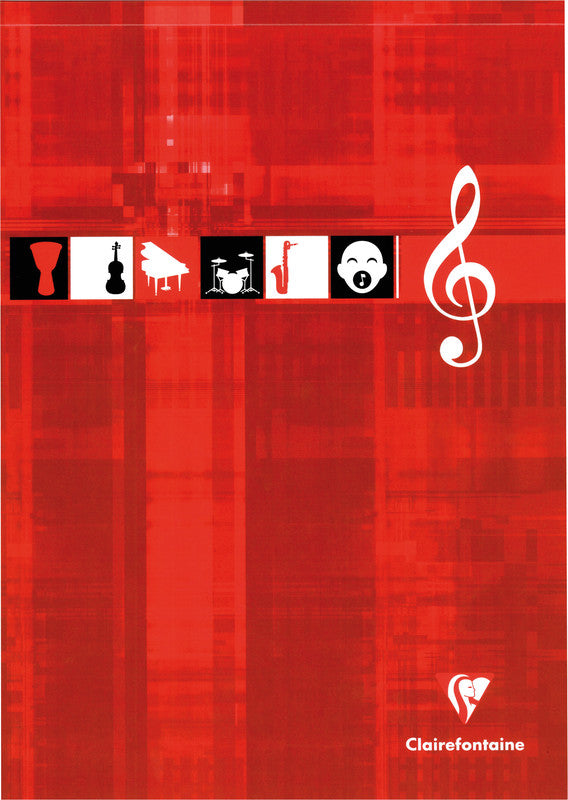 Clairefontaine Musiknotenblock, Leimbindung, Karton, 50 Blatt, 90 g/m² – sortiert (rot, grün, dunkelblau)