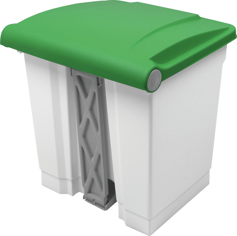 Helit Abfallcontainer the step – 30 l – mit Deckel – Kunststoff, weiss – B × H × T 410 × 440 × 400 mm