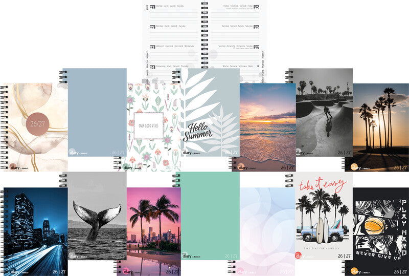 Biella mydiary Schüleragenda – 1 Woche/2 Seiten, Spiralbindung, 12 × 16,5 cm, Aug–Jul, City, FSC