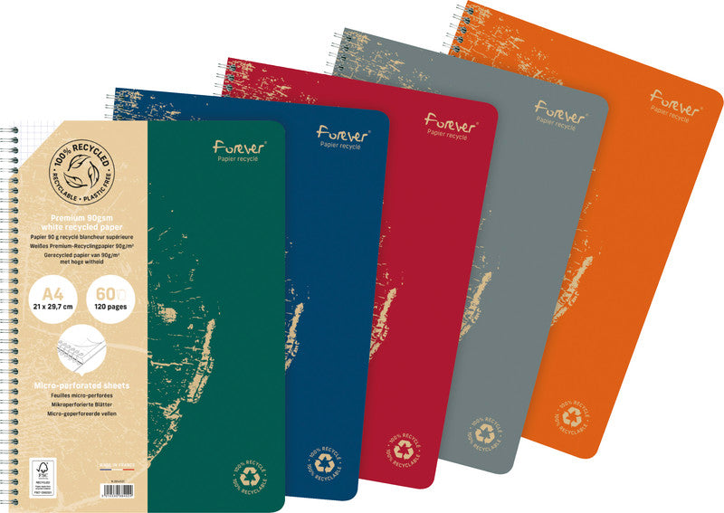 Clairefontaine Spiralheft A4, kariert, Spiralbindung, Karton, 60 Blatt, mikroperforiert, 90 g/m² – sortiert