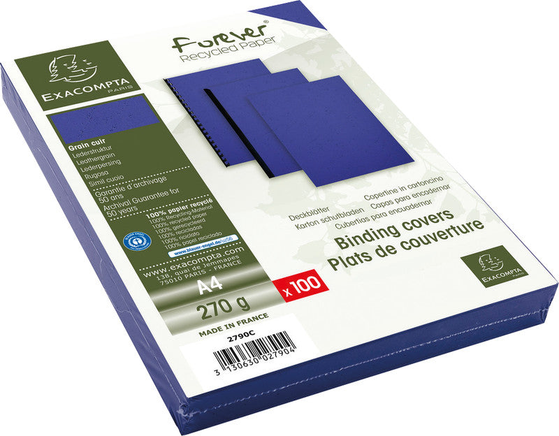 Exacompta Umschlagdeckel – A4 – 270 g/m², Lederstruktur, matt, Karton, blau – 100 Stk.