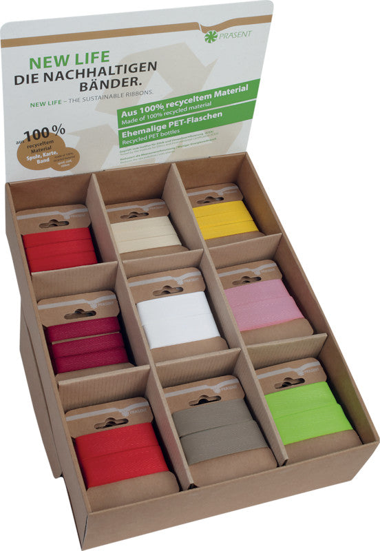 Präsent Geschenkband – Neutral – rPET – 25 mm × 3 m – sortiert