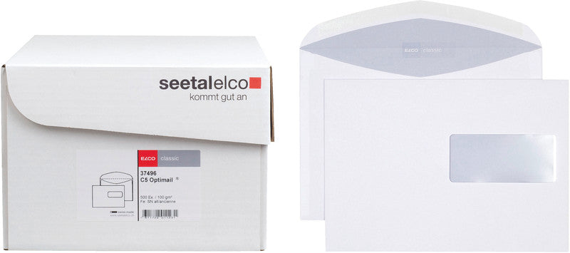 Elco Couvert C5, Fenster rechts, nassklebend, weiss, 100 g/m², Innendruck – 500 Stk.