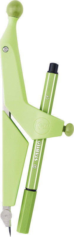 Kern krea Zirkel – Schenkellänge 15 cm, Radius 21 cm, Etui, Aufnahme bis 12 mm, Kunststoff, Limette