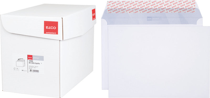 Elco Couvert B4, ohne Fenster, selbstklebend, hochweiss, 120 g/m², mit Innendruck – 250 Stk.