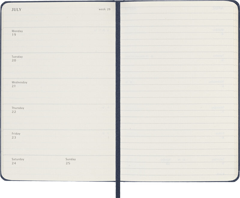 Moleskine Wochenagenda – 1 Woche/1 Seite, gebunden, 9 × 14 cm, 2027, Englisch, Saphirblau, FSC