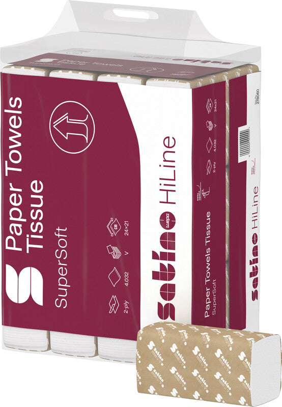 Satino hiline Falthandtücher V-Falz – 2-lagig, weiss, Zellstoff – 240 × 210 mm – Pack 12 × 336 Blatt