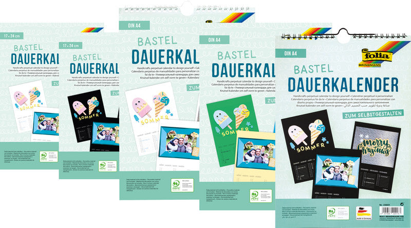 Folia Bastel-Dauerkalender immerwährend – 21 × 29,7 cm – d/f/gb – mit Tagesfeldern, mit Aufhänger