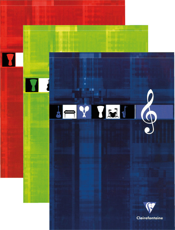Clairefontaine Musiknotenblock, Leimbindung, Karton, 50 Blatt, 90 g/m² – sortiert (rot, grün, dunkelblau)