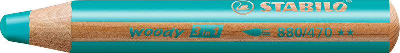 STABILO Buntstifte woody 3 in 1 – 3-in-1, rund, Minen-Ø 10 mm, Einzelstift türkis