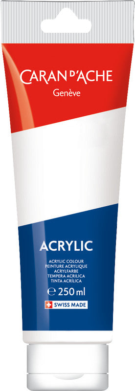 Caran d'Ache Acrylfarbe – Weiss 001, lichtecht – 250 ml (Tube) – für Leinwand, Textil, Glas