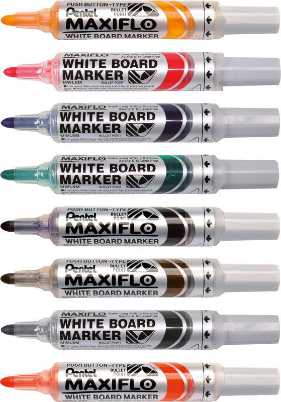 Pentel Whiteboard-Marker Maxiflo MWL5M – Konische Spitze 6 mm – Rot – Trocken abwischbar