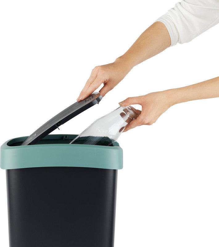 Rotho Abfallcontainer – 25 l – mit Deckel – Kunststoff, Mistelgrün – B × H × T 252 × 476 × 333 mm