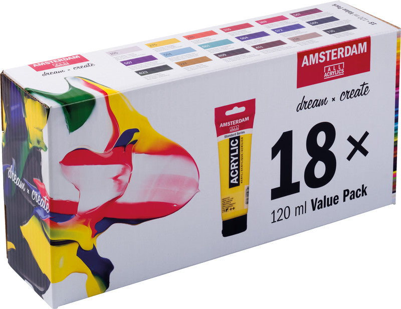Royal Talens Amsterdam Standard-Serie Acrylfarbe-Set – 18 Farben (18×120 ml (2,16 l))