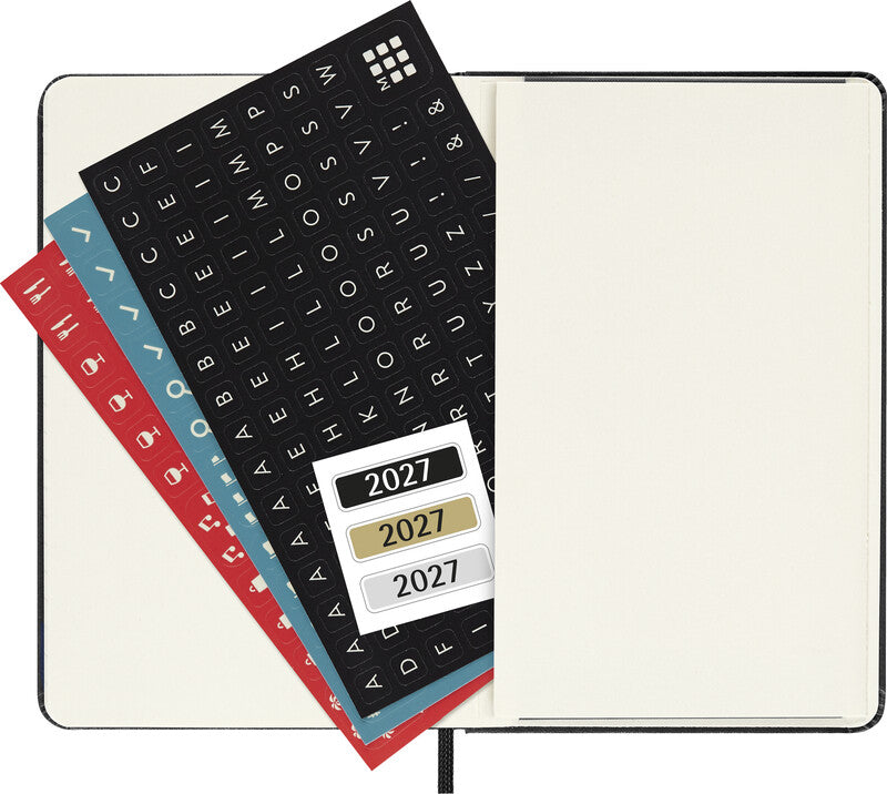 Moleskine Wochenagenda – 1 Woche/1 Seite, gebunden, 9 × 14 cm, Jan–Dez 2027, Englisch, Schwarz, FSC