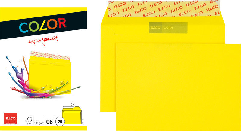 Elco Couvert C6, ohne Fenster, selbstklebend, intensivgelb, 100 g/m² – 25 Stk.