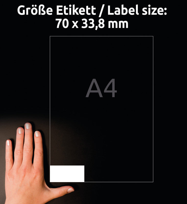 Avery Druckeretiketten, 70 mm × 34 mm, weiss, Papier, permanent, 2400 Etiketten (100 Blatt)