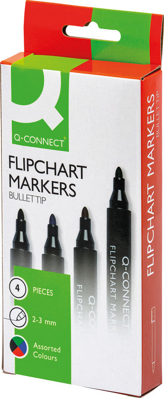 Q-CONNECT Flipchart-Marker – Rundspitze 2 mm – Sortiert – 4er-Set
