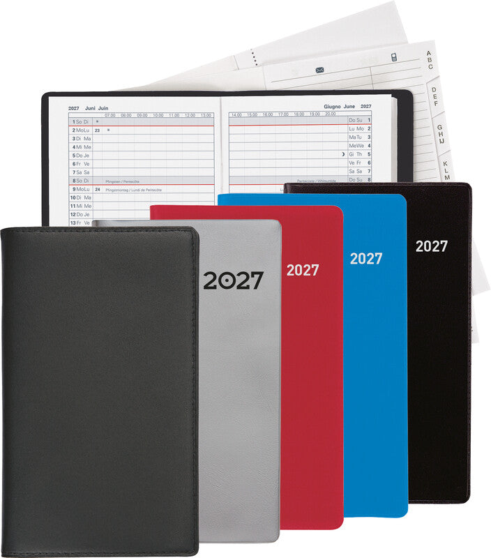 Biella Luzern Agenda – 1 Monat/2 Seiten, geheftet, 8,7 × 15,3 cm, 15 Monate Okt–Dez, 2026, blau, PEFC