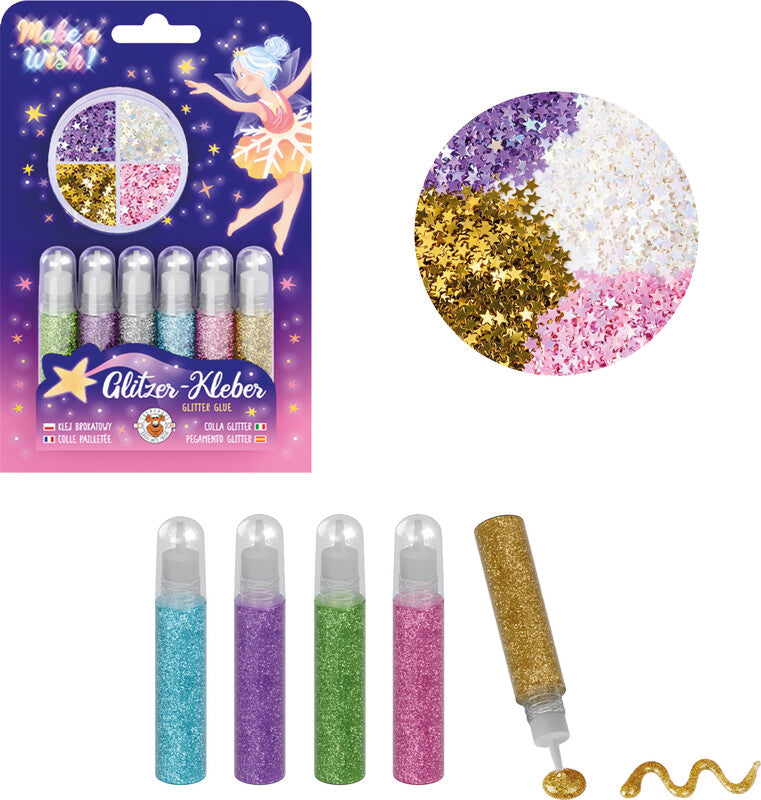 Trendhaus Glitzerkleber – sortiert, 6 × 5 g, für Papier, Karton