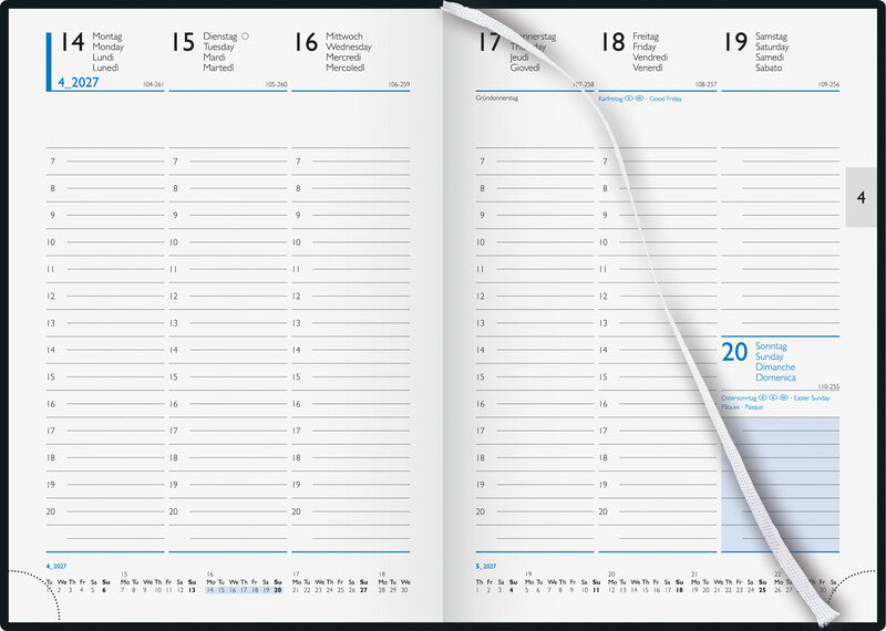 Biella Budget 7 Agenda – 1 Tag/2 Seiten, gebunden, 14,5 × 20,5 cm, 2026, 1‑h‑Takt, schwarz, FSC