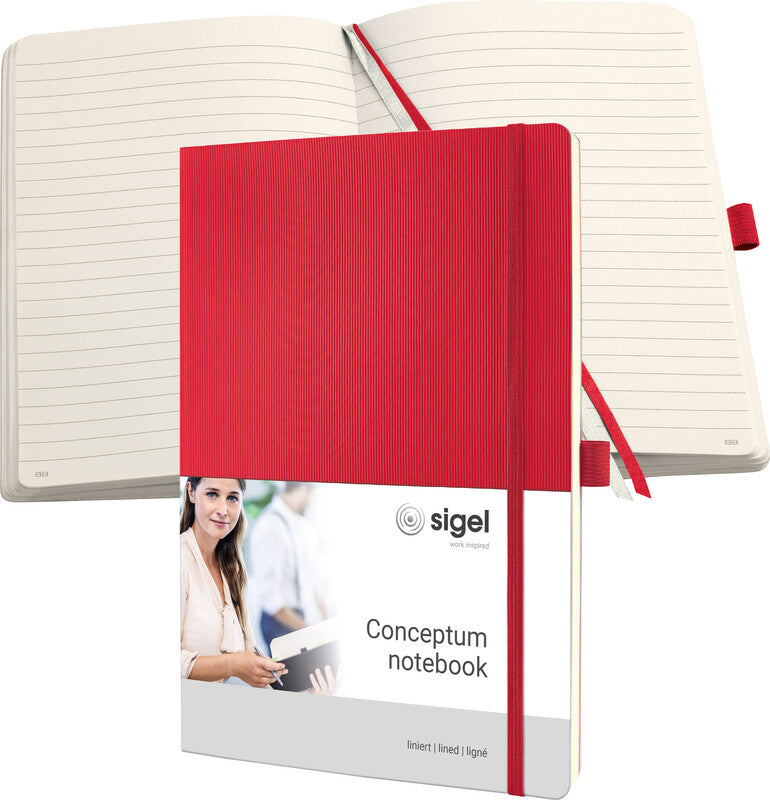 Sigel Notizbuch A4, liniert, Fadenheftung, Softcover, 194 Seiten, 80 g/m² – rot