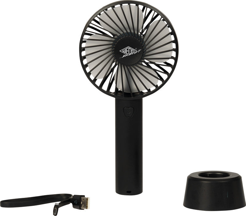 Wedo USB-Tischventilator Stay Cool – 3 Stufen, Akku (bis 5 h), Micro-USB, Schwarz – 107 × 205 × 43 mm
