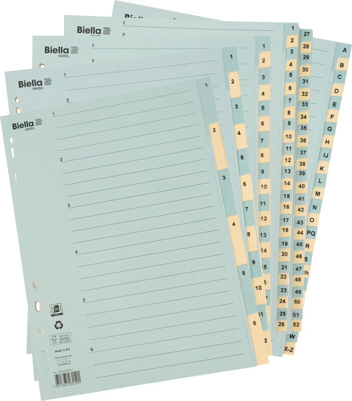 Biella Register – 24-teilig, Karton, farbig, vorgedruckt, 11-fach Lochung, für A4 hoch