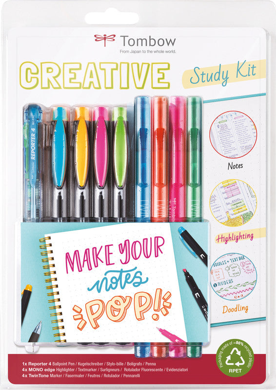 Tombow Creative Study Kit – Handlettering- / Zeichen-Set – 1× Reporter 4, 4× MONO edge, 4× TwinTone