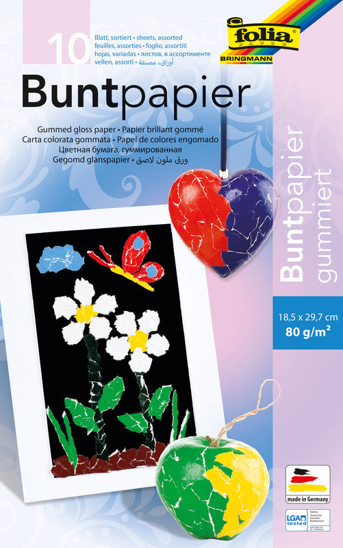 Folia Glanzpapier – 185 × 297 mm – 80 g/m² – sortiert – 10 Blatt
