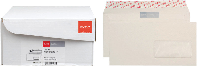 Elco Couvert C5/6, Fenster rechts, Haftklebung, grau, 100 g/m² – 500 Stk.
