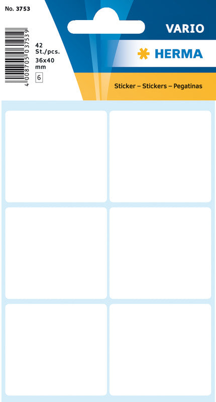 HERMA Vario Schuletiketten – 36×40 mm, Abgerundete Ecken, 42 Stk, 7 Bogen, Papier, Permanent Haftend