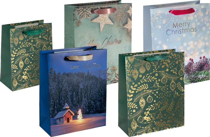 Sigel Tragetasche – Glamouröses Weihnachten – Kraftpapier, 260 × 320 × 100 mm – FSC, EcoPlus